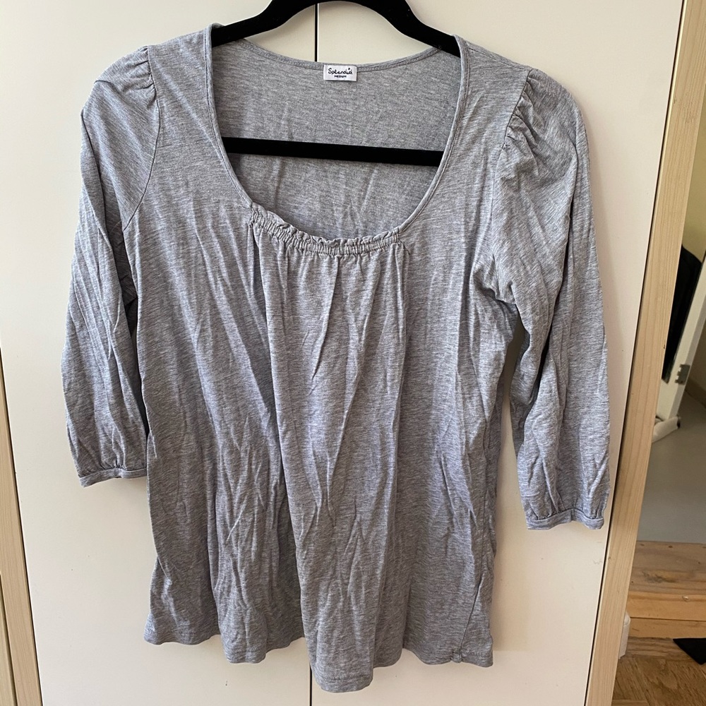 Gray Splendid Three Quarter Sleeve Top